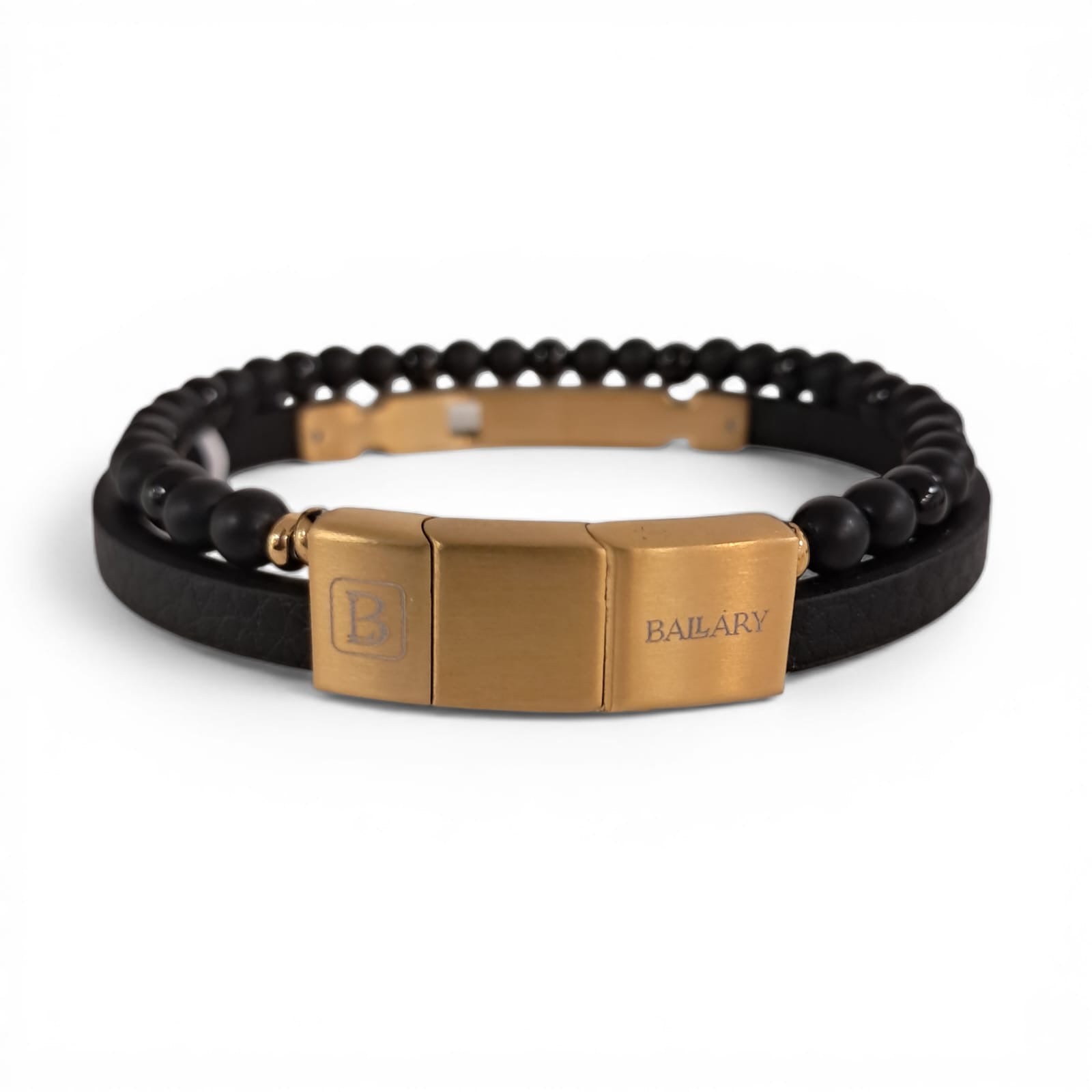 Pulsera Cuero Genuino + Piedra Natural "Onyx & Gold" – Piedra Ónix y Cuero Black