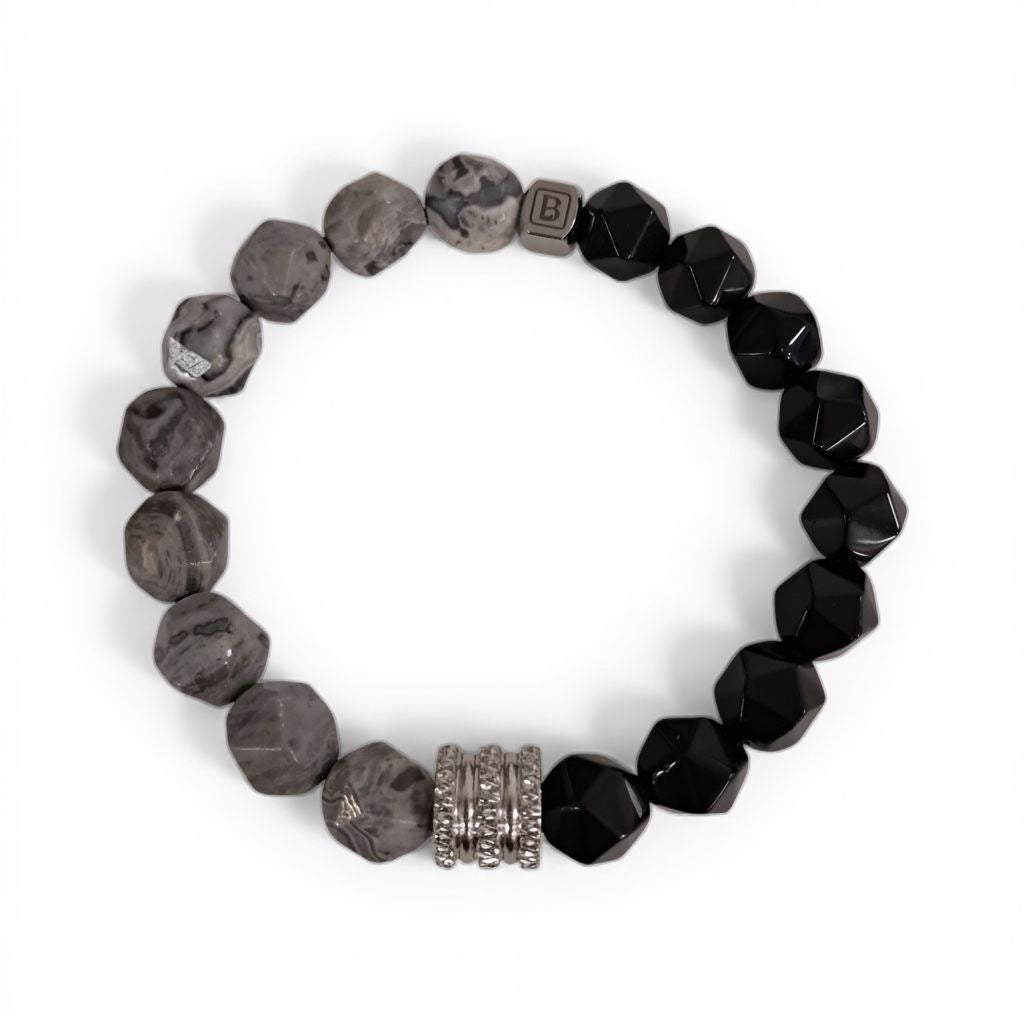 Pulsera Piedra Natural Elasticada "Mixed Prism" – Ónix y Jaspe Picasso