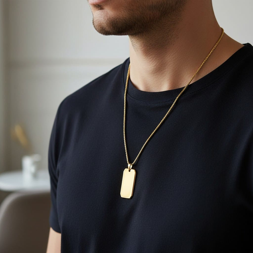 Collar Acero 316L – Placa Militar Gold