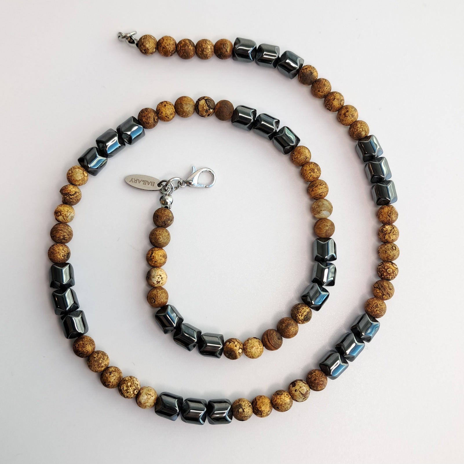 Collar jaspe picasso brown y hematita