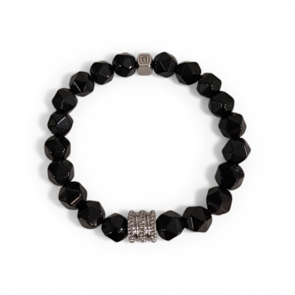 Pulsera Piedra Natural Elasticada "Dark Prism" – Ónix Biselado