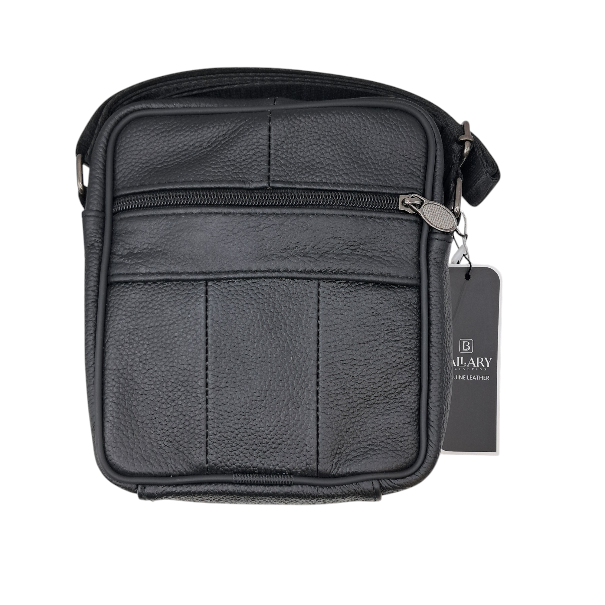 Bolso estilo mensajero de cuero genuino de color negro