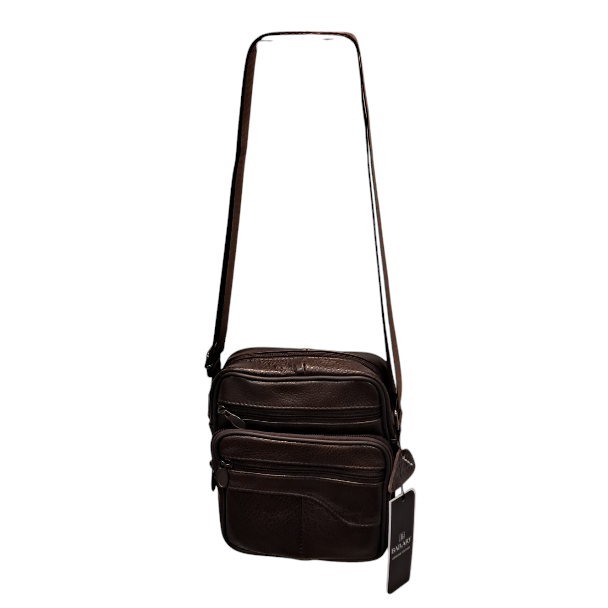 Bolso estilo mensajero de cuero genuino de color café
