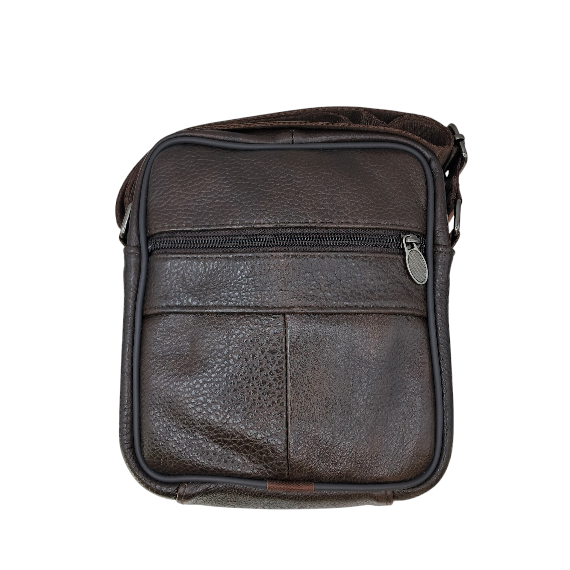 Bolso estilo mensajero de cuero genuino de color café