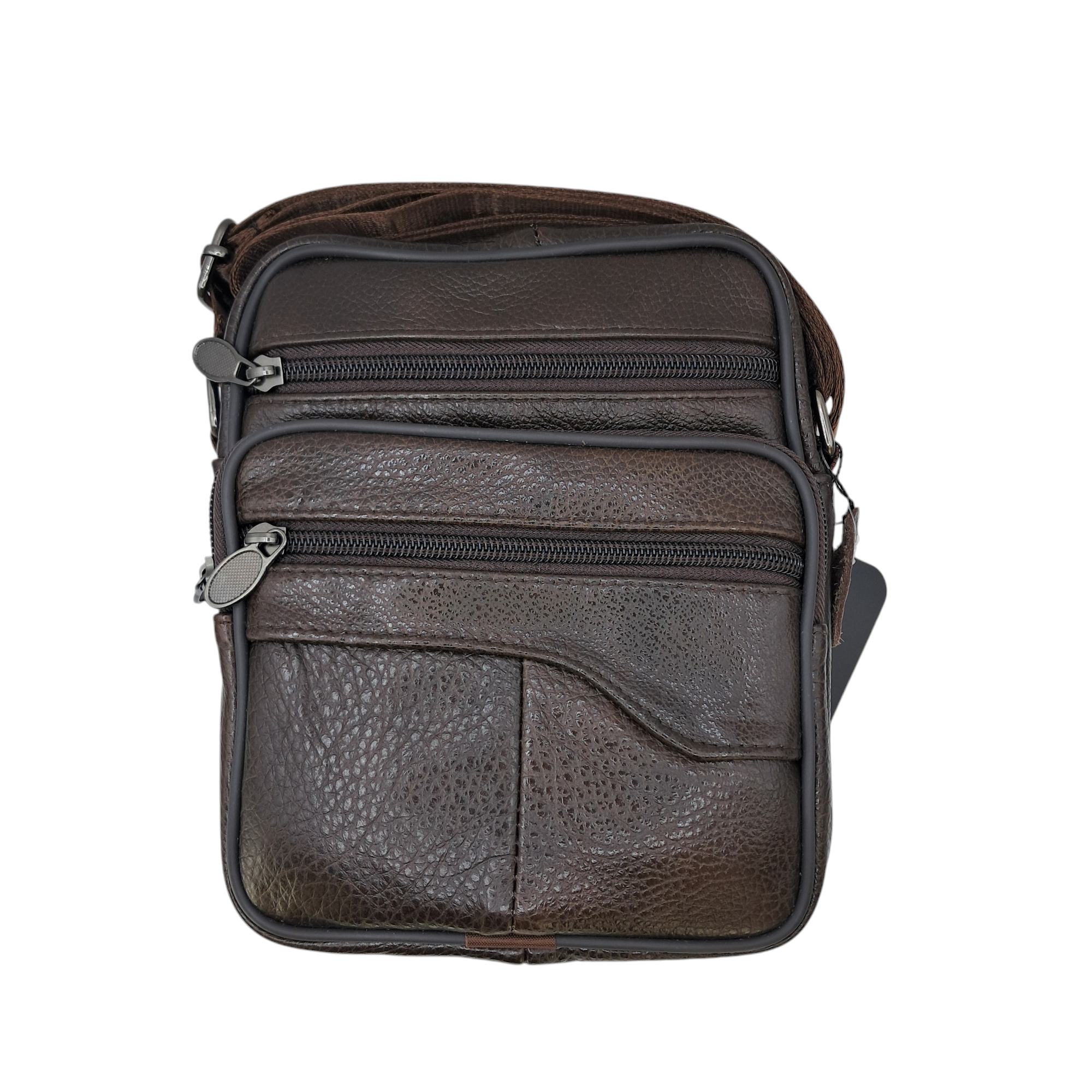 Bolso estilo mensajero de cuero genuino de color café