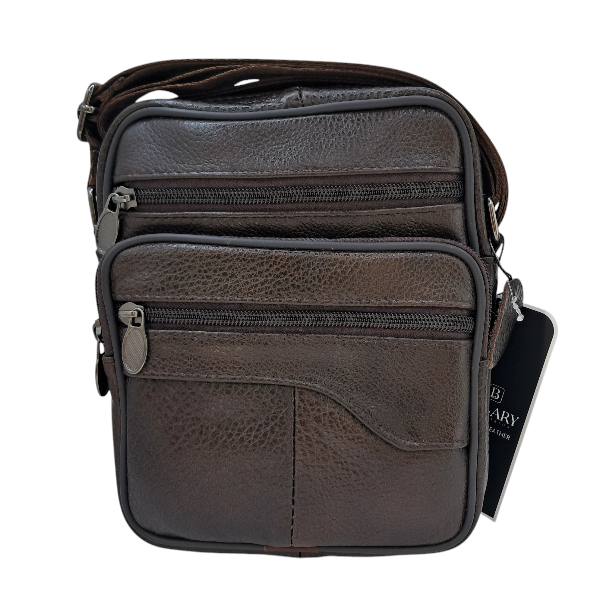 Bolso estilo mensajero de cuero genuino de color café