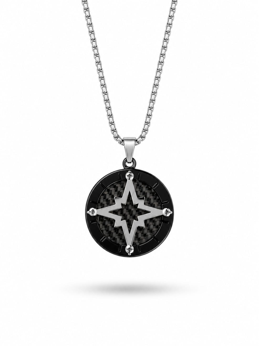 Collar Acero 316L – Brújula Rosa de los Vientos – Silver Black