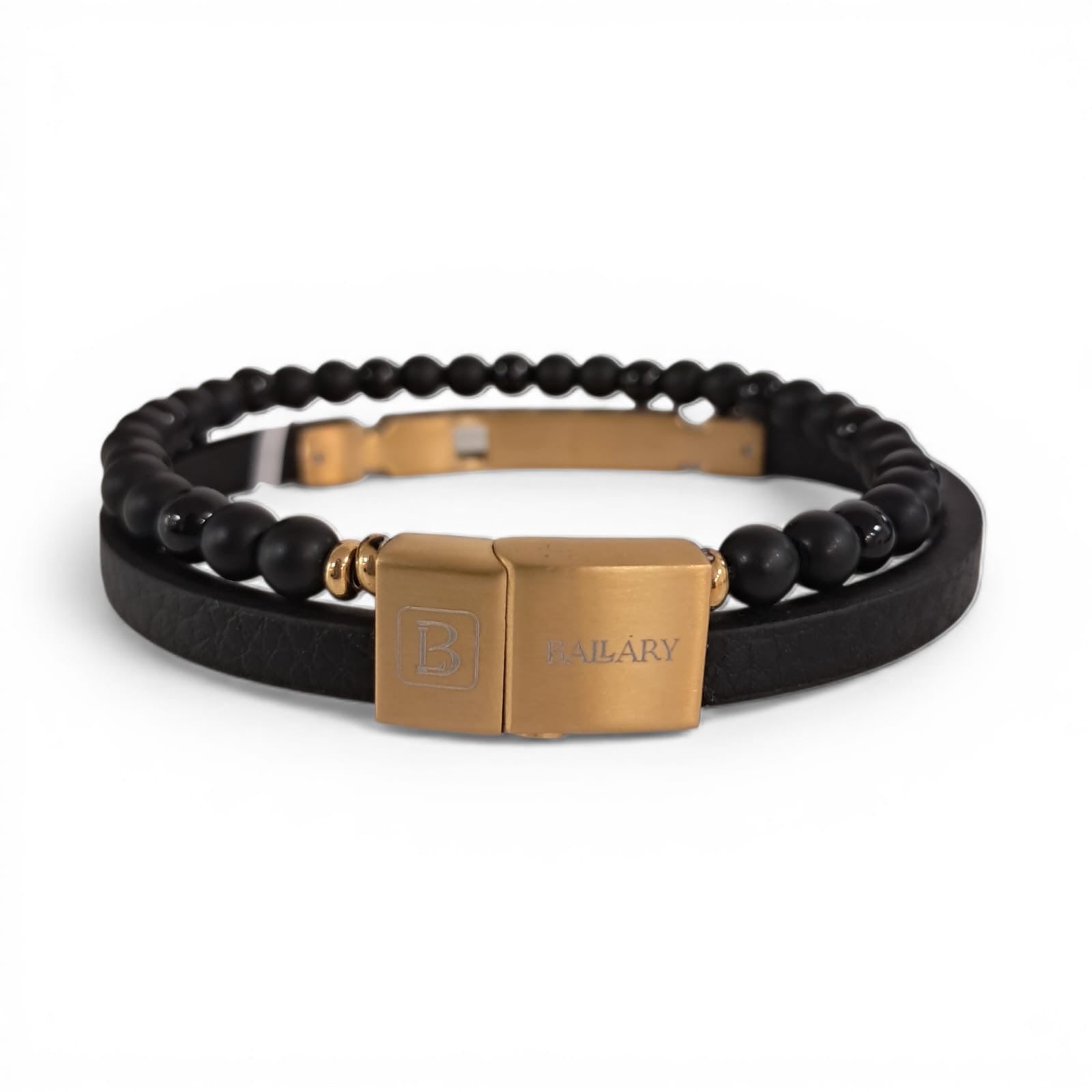 Pulsera Cuero Genuino + Piedra Natural "Onyx & Gold" – Piedra Ónix y Cuero Black