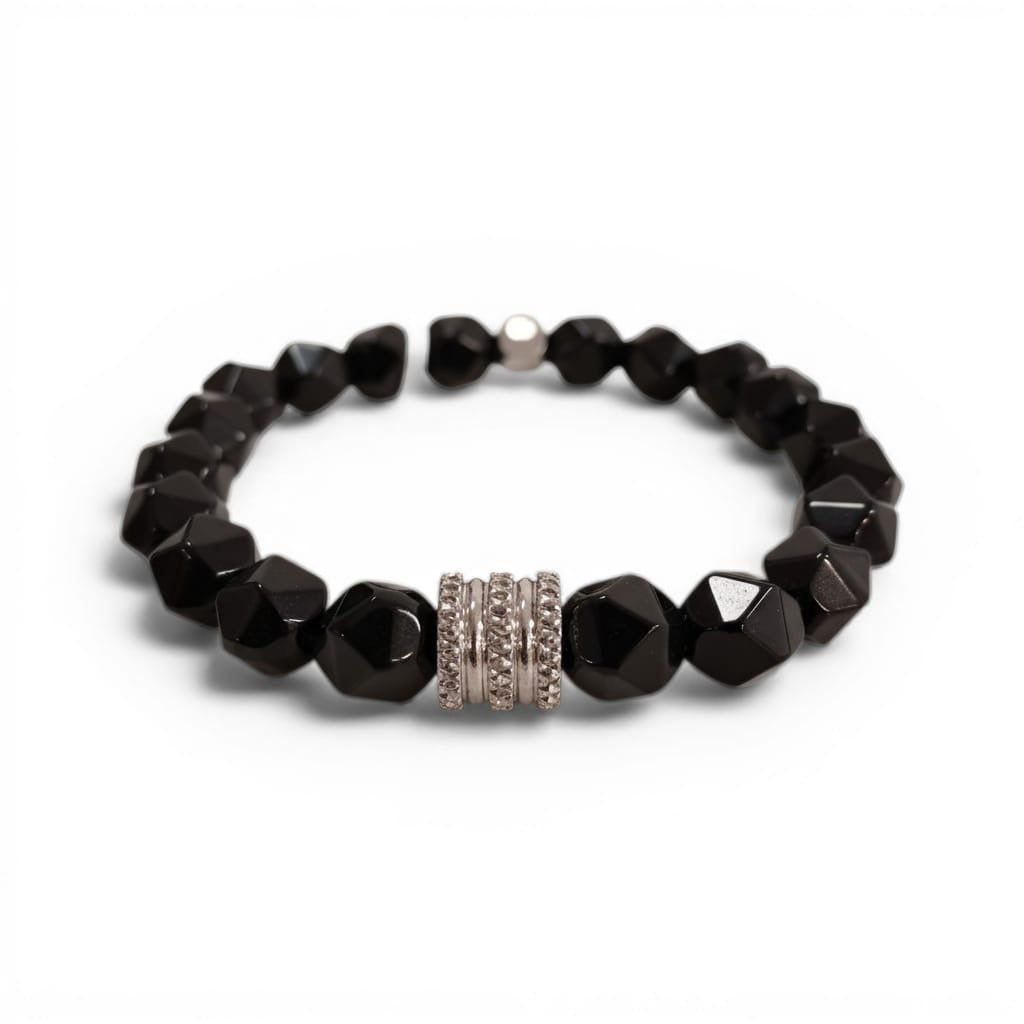 Pulsera Piedra Natural Elasticada "Dark Prism" – Ónix Biselado