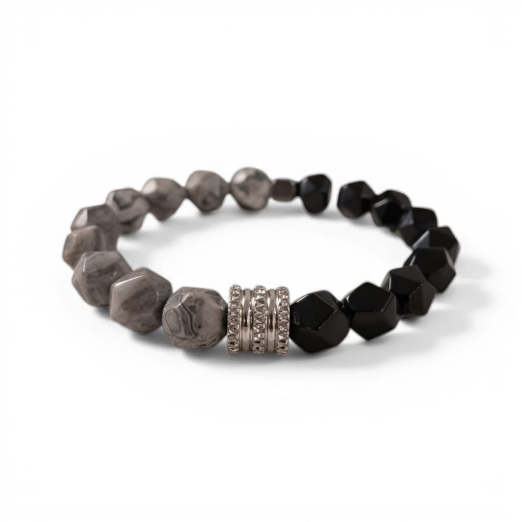 Pulsera Piedra Natural Elasticada "Mixed Prism" – Ónix y Jaspe Picasso