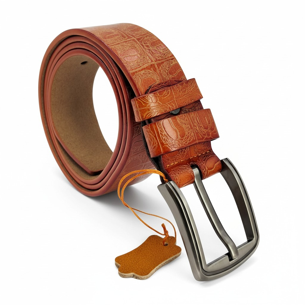Cinturón de Cuero Genuino, Diseño Cocodrilo – Coffee