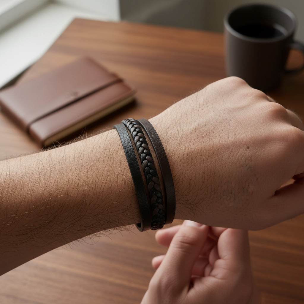 Pulsera Cuero Genuino "Trenzado Simple" – Triple Hebra + Cierre Ajustable
