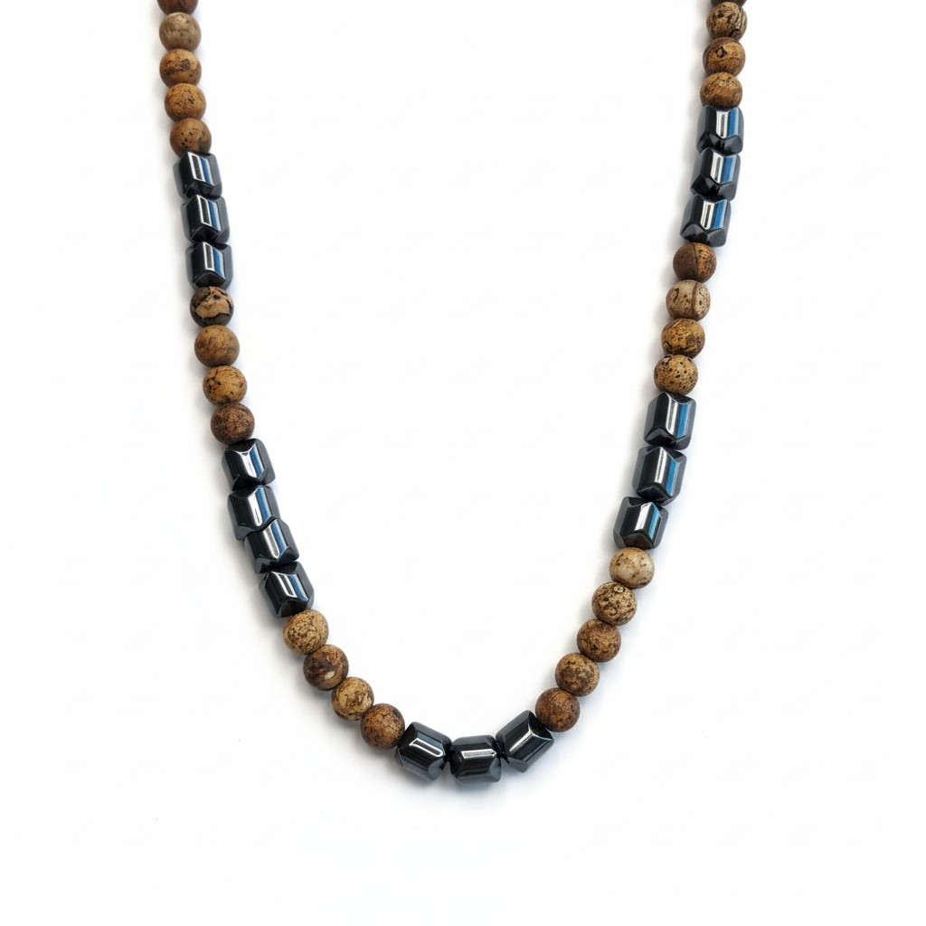 Collar Piedras Naturales – Jaspe Picasso Brown y Hematita