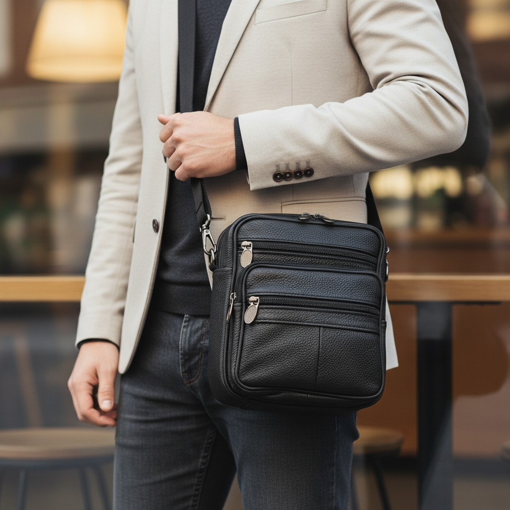 Bolso Mensajero de Cuero Genuino "Daily Carrier"– Black