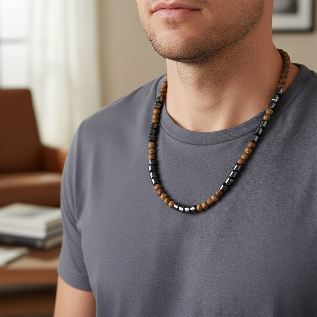 Collar Piedras Naturales – Jaspe Picasso Brown y Hematita