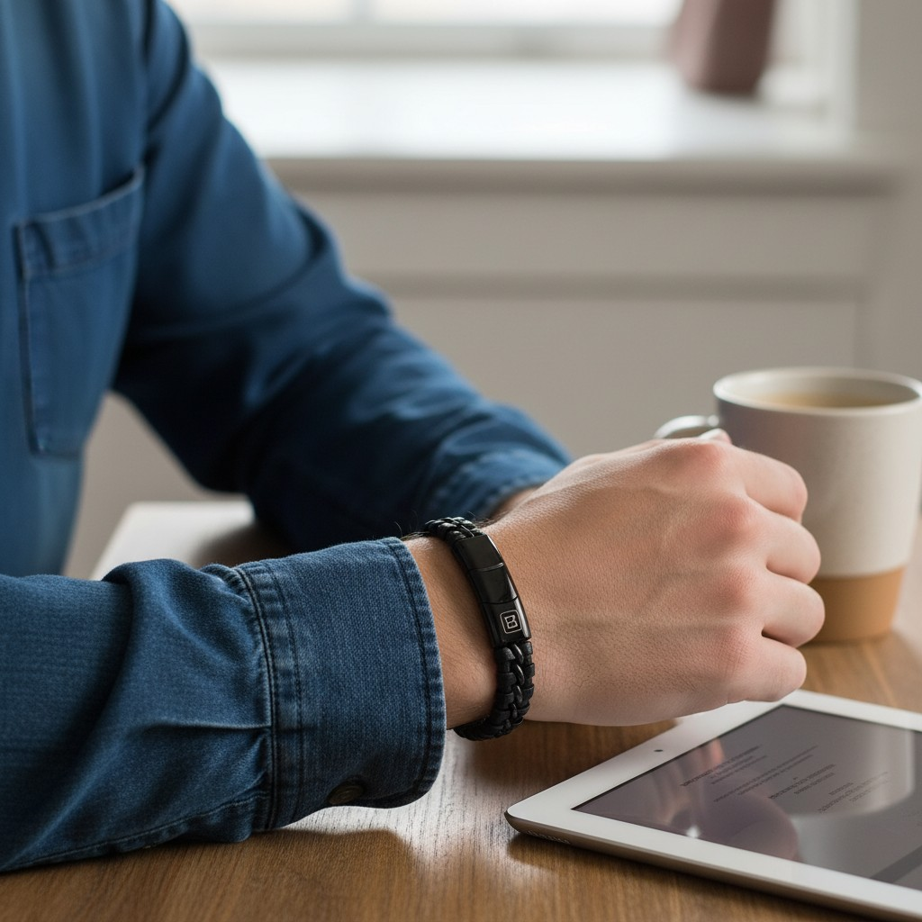 Pulsera Cuero Genuino "Crossover Black" – Cuero y Acero + Cierre Ajustable