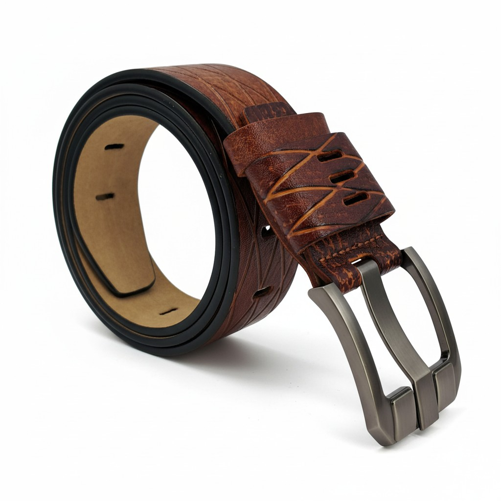 Cinturón de Cuero Genuino Diseño Entrecruzado – Darkcoffee
