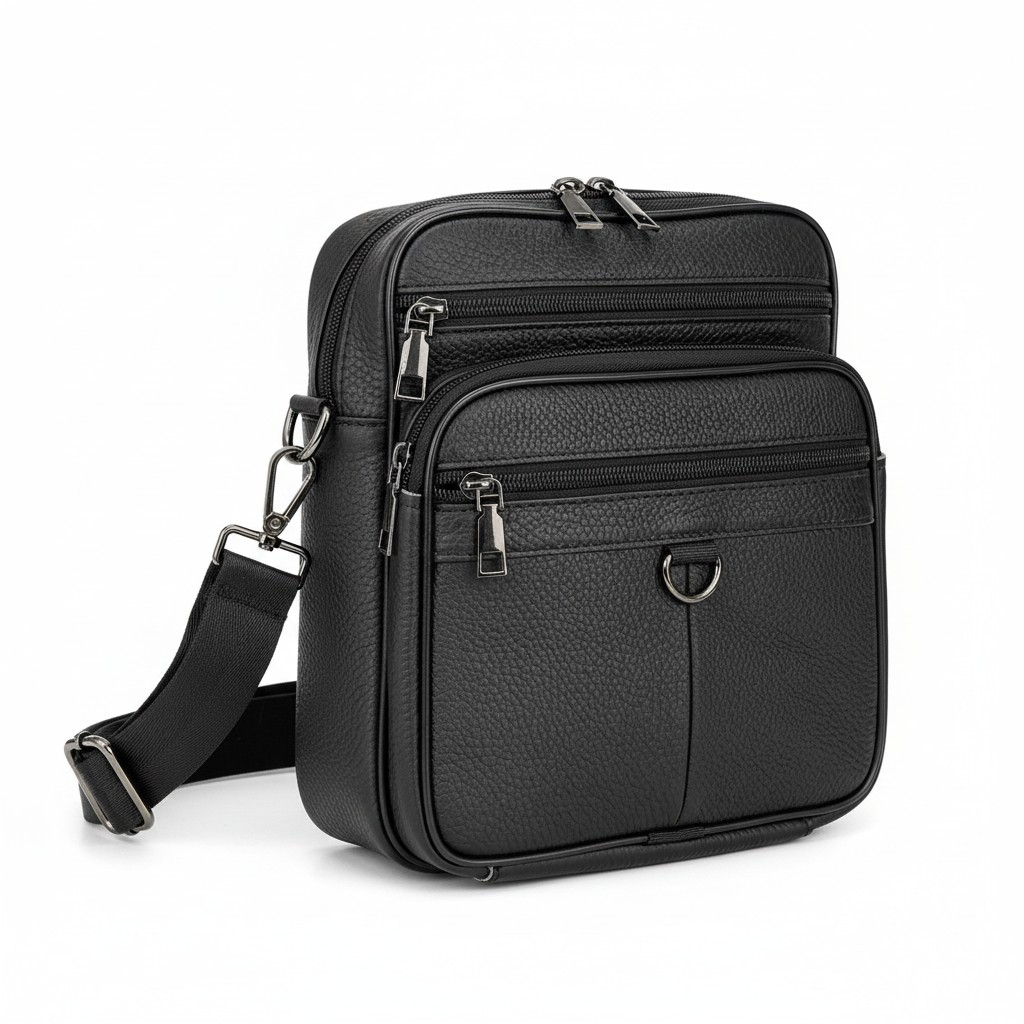 Bolso Mensajero de Cuero Genuino "Oxford" – Black