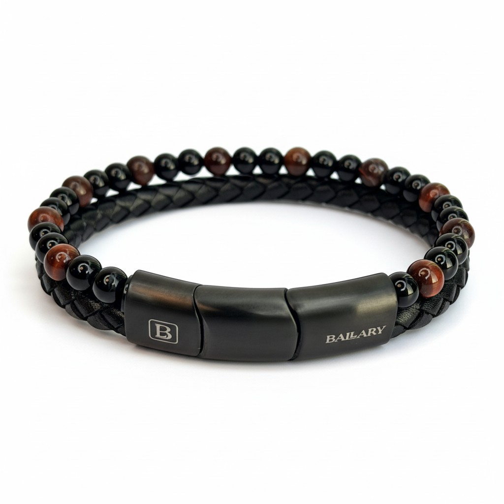 Pulsera Piedra Natural y Cuero Genuino "Red Instinct" – Cuero y Ojo de Tigre Rojo + Cierre Ajustable