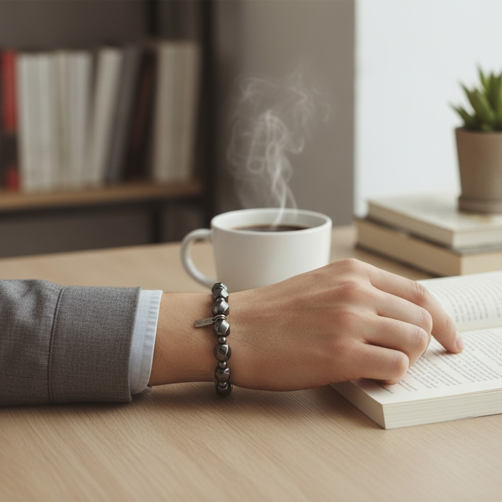 Pulsera Piedras Naturales Elasticada – Hematita "Dual" Biselada y Lisa