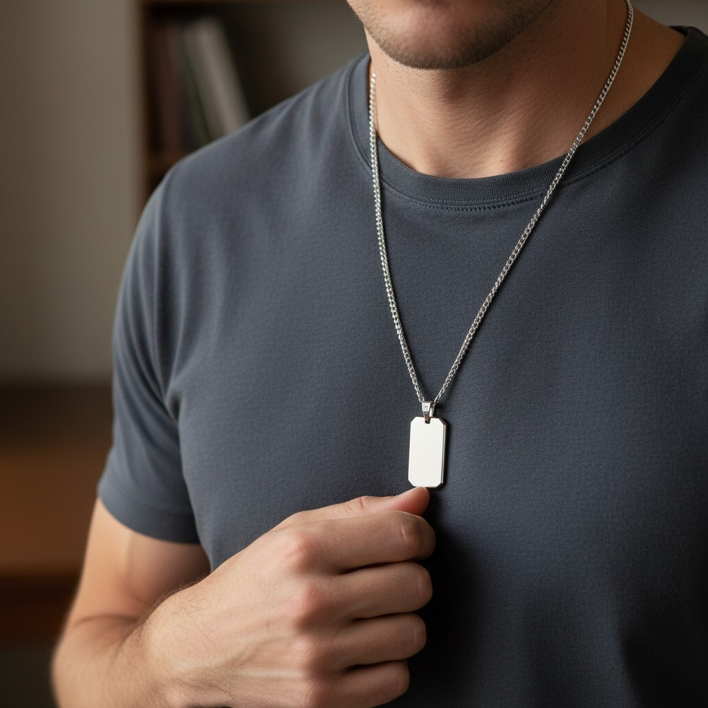 Collar Acero 316L – Placa Militar Silver