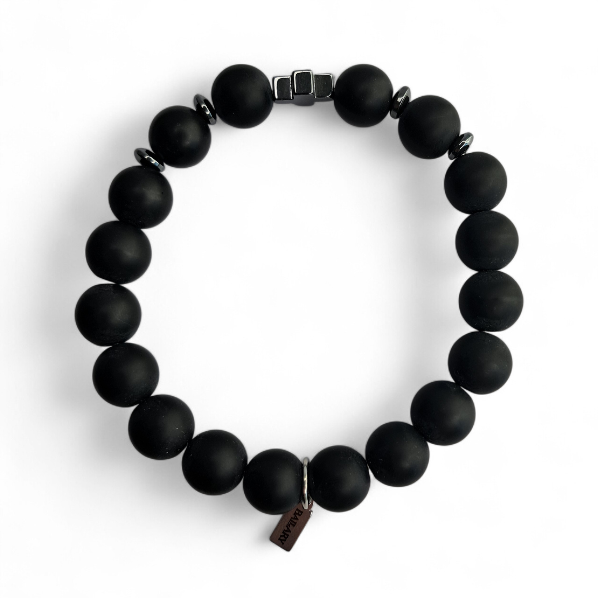 Pulsera Piedra Natural Elasticada "Crux Guardián" – Ónix y Hematita