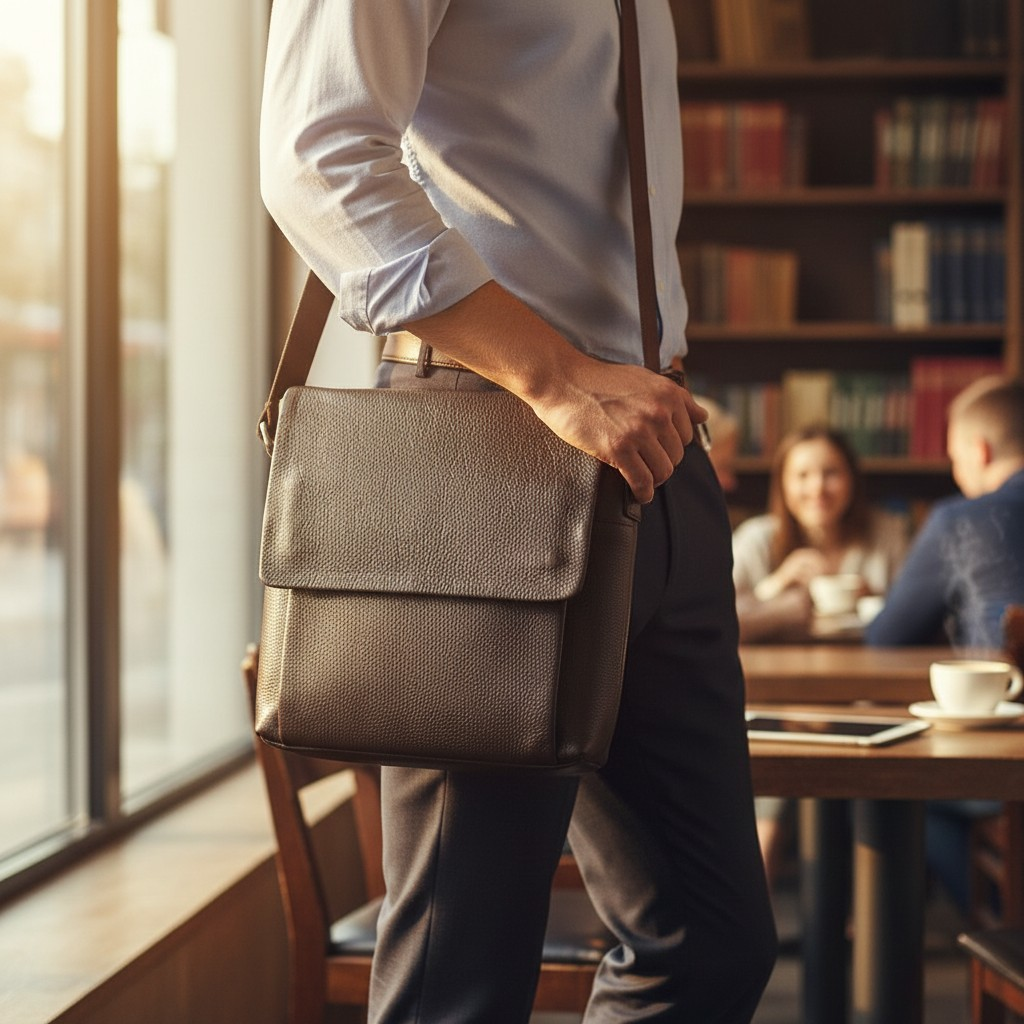 Bolso Mensajero Grande de Cuero Genuino – Coffee