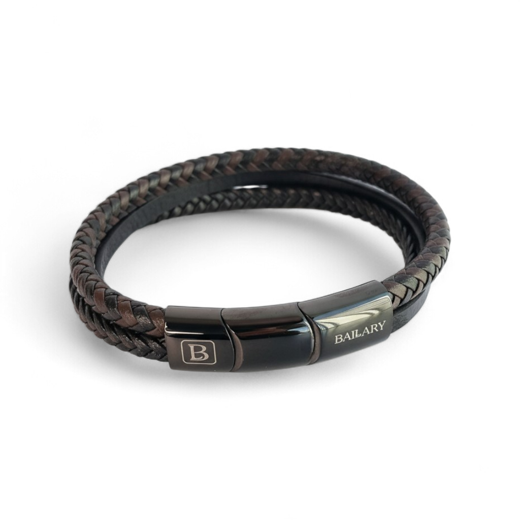 Pulsera Cuero Genuino "Doble Trenzado" – Triple Hebra + Cierre Ajustable