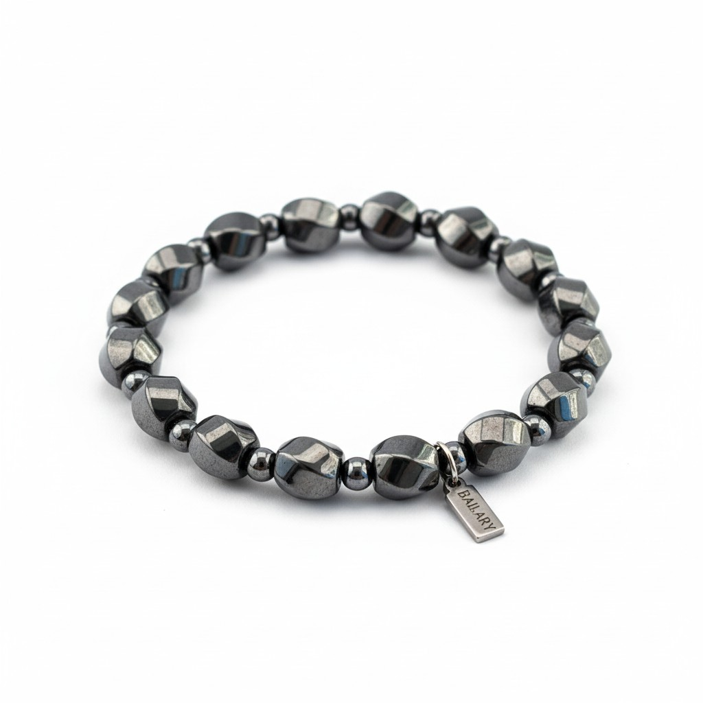 Pulsera Piedras Naturales Elasticada – Hematita "Dual" Biselada y Lisa