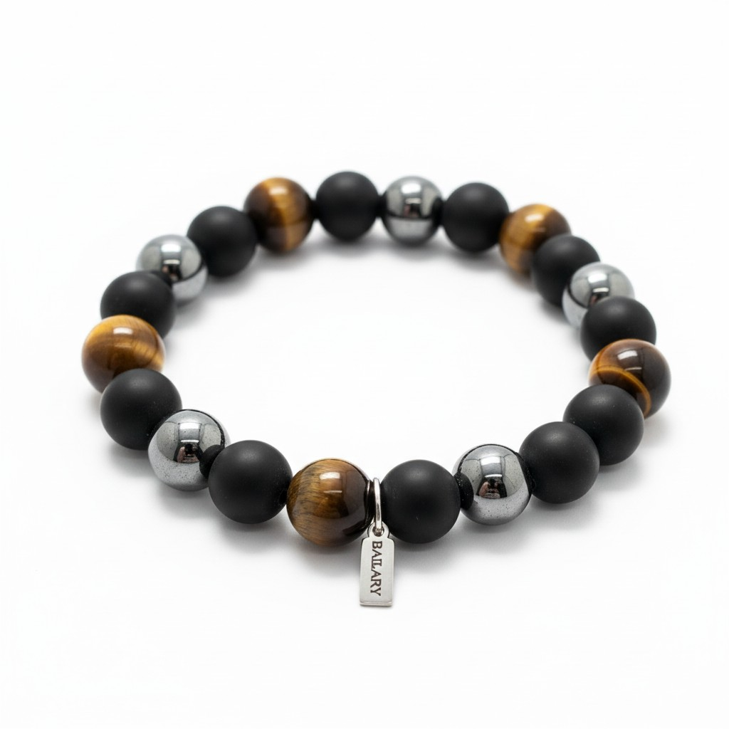 Pulsera Piedras Naturales Elasticada "Triple Protección" – Ojo de Tigre, Ónix y Hematita