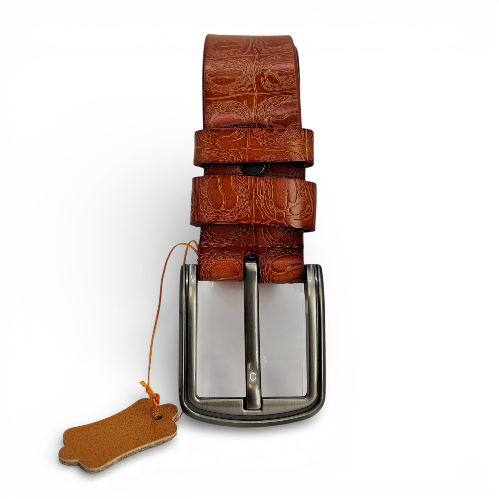 Cinturón de Cuero Genuino, Diseño Cocodrilo – Coffee
