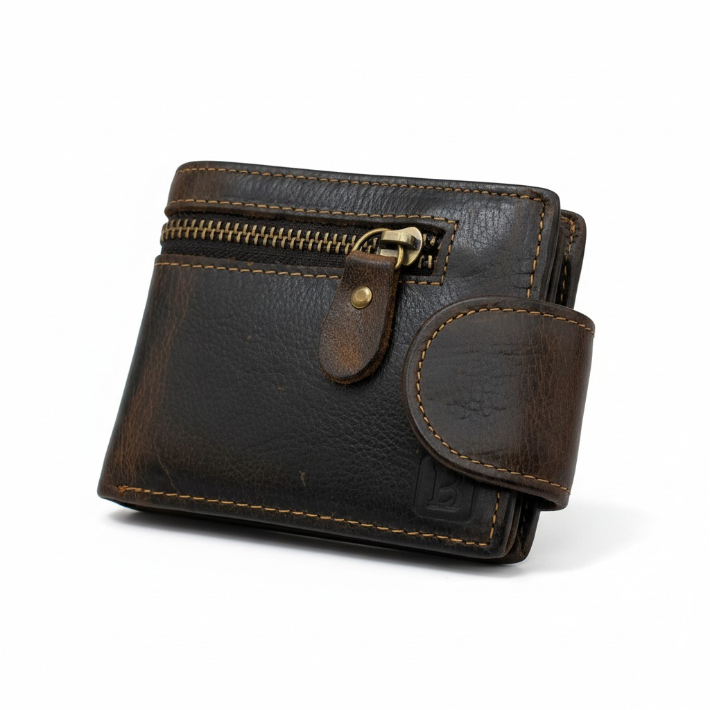 Billetera de Cuero Genuino Texturado – Coffee
