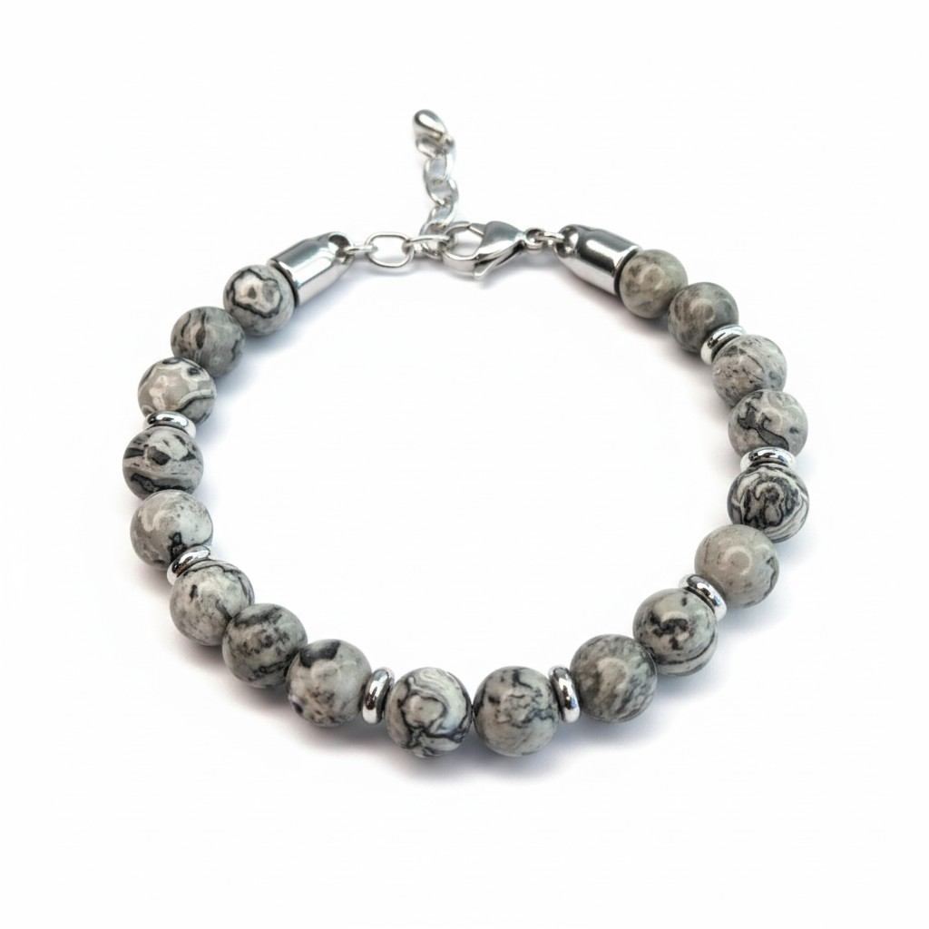 Pulsera Piedras Naturales "Abstract Grey" – Jaspe Picasso Grey