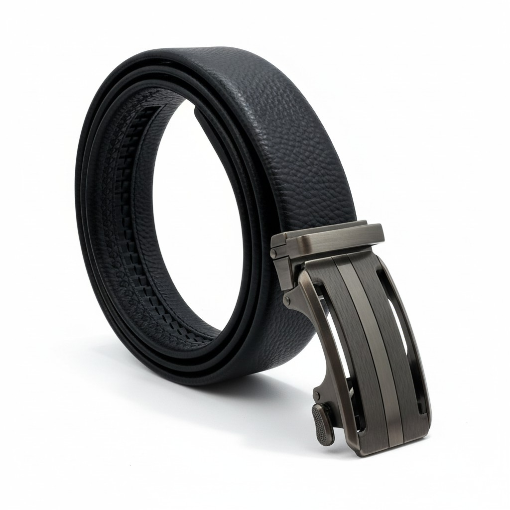 Cinturón de Cuero Genuino Casual, Ajuste Automático – Hebilla silver