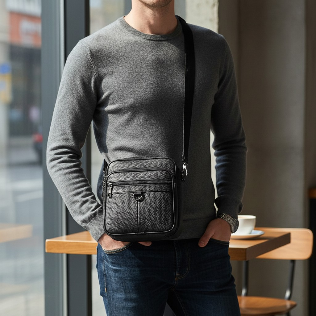 Bolso Mensajero de Cuero Genuino "Oxford" – Black