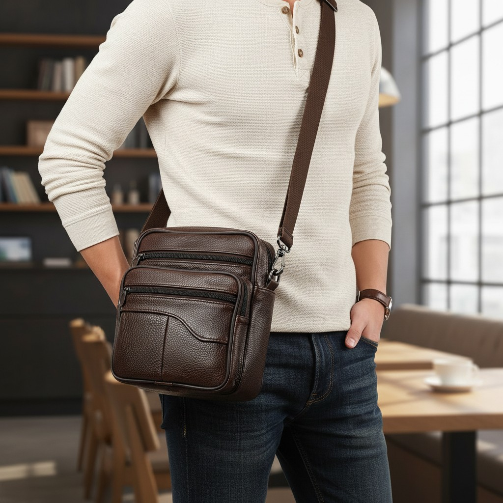 Bolso Mensajero de Cuero Genuino "Crossbody City" – Coffee