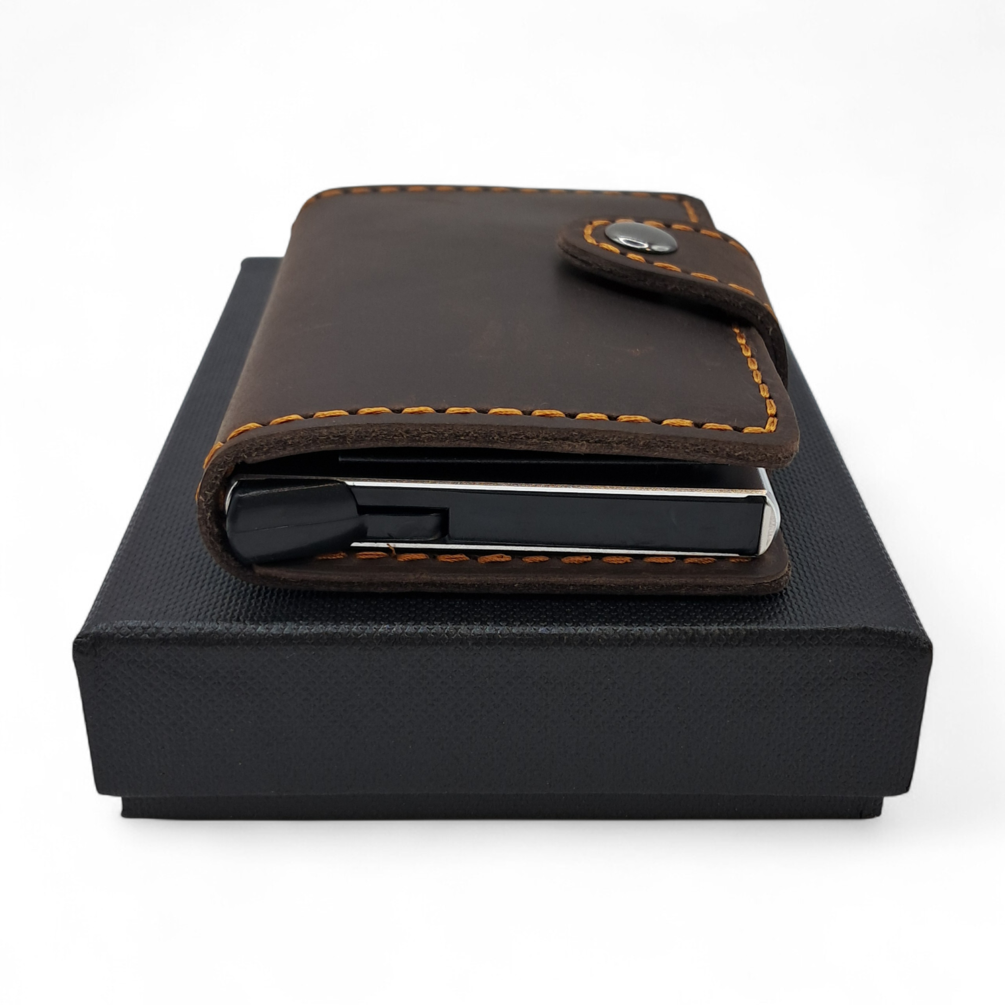 Billetera de Cuero Genuino – Tarjetero de Doble Hoja con Broche
