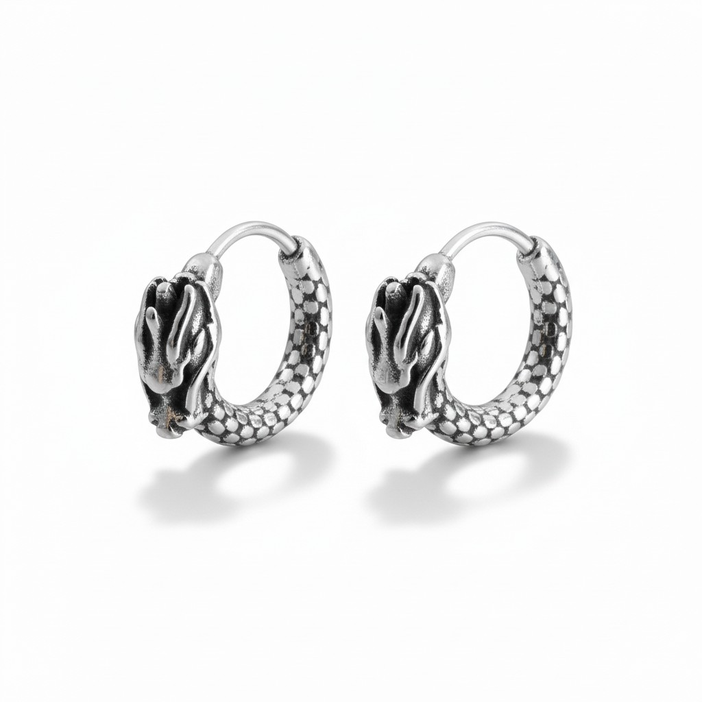 Aro Argolla Acero 316L – "Dragon Legend" Silver Envejecido