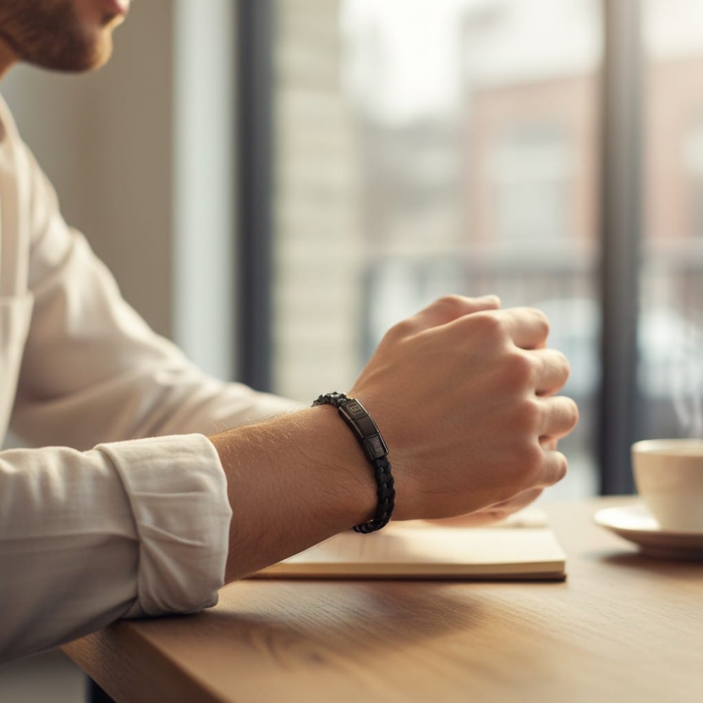 Pulsera Cuero Genuino "Helix Black" – Cuero + Cierre Imantado Ajustable