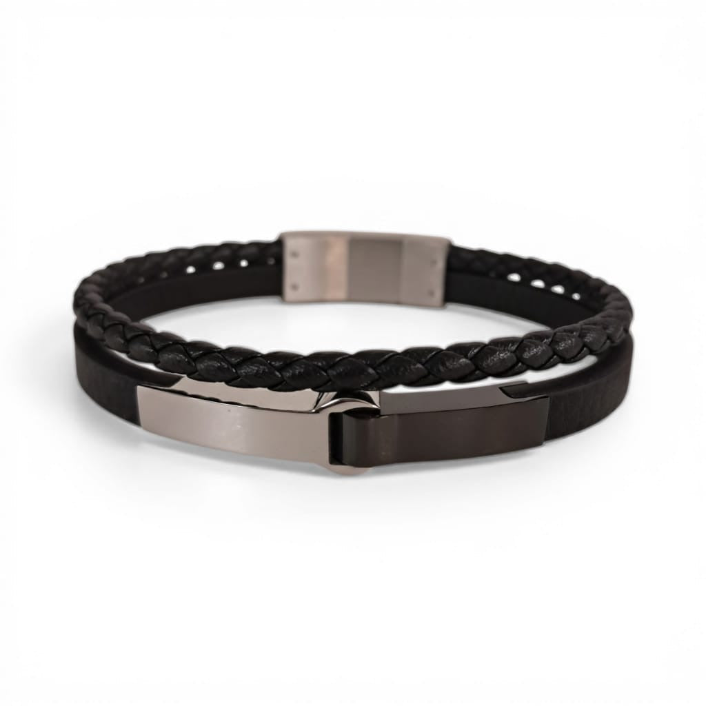Pulsera Cuero Genuino "Urban Dual" – Cuero y Acero + Cierre Imantado Ajustable