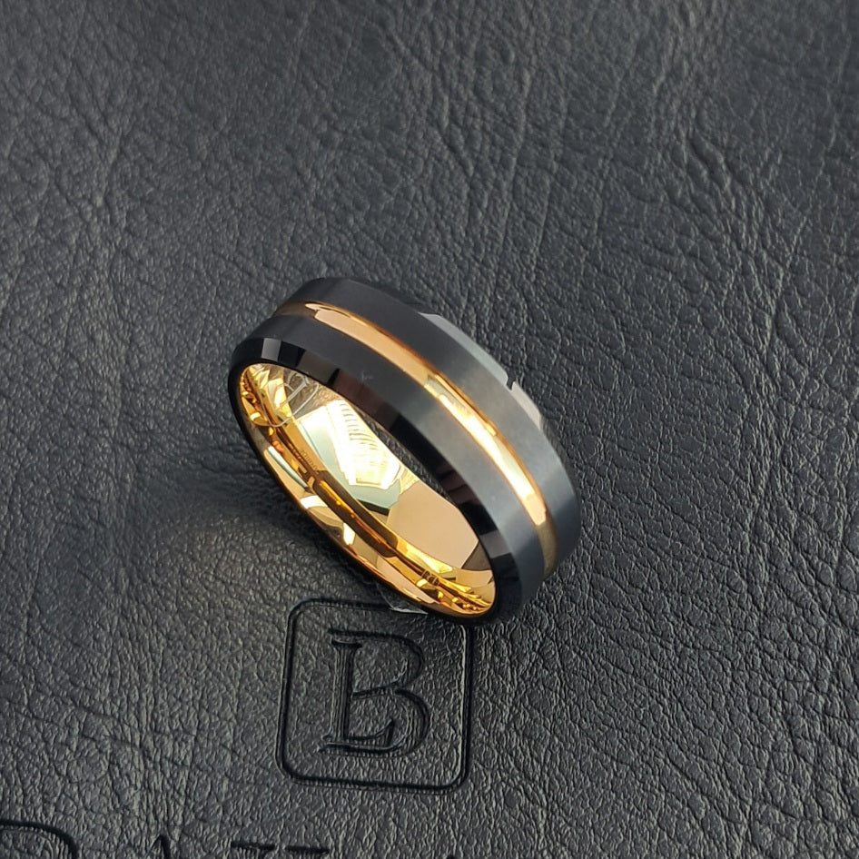 Anillo carburo tungsteno black gold