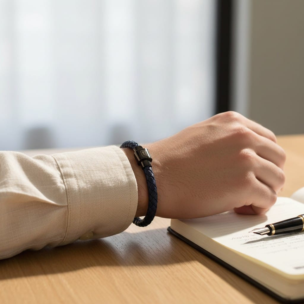 Pulsera Cuero Genuino "Elemental Braided" – Blue