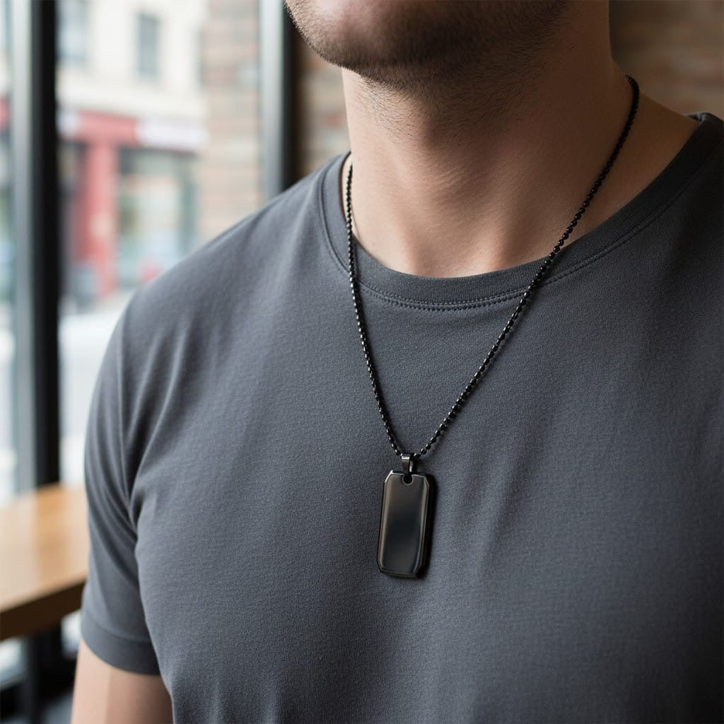 Collar Acero 316L – Placa Militar Black