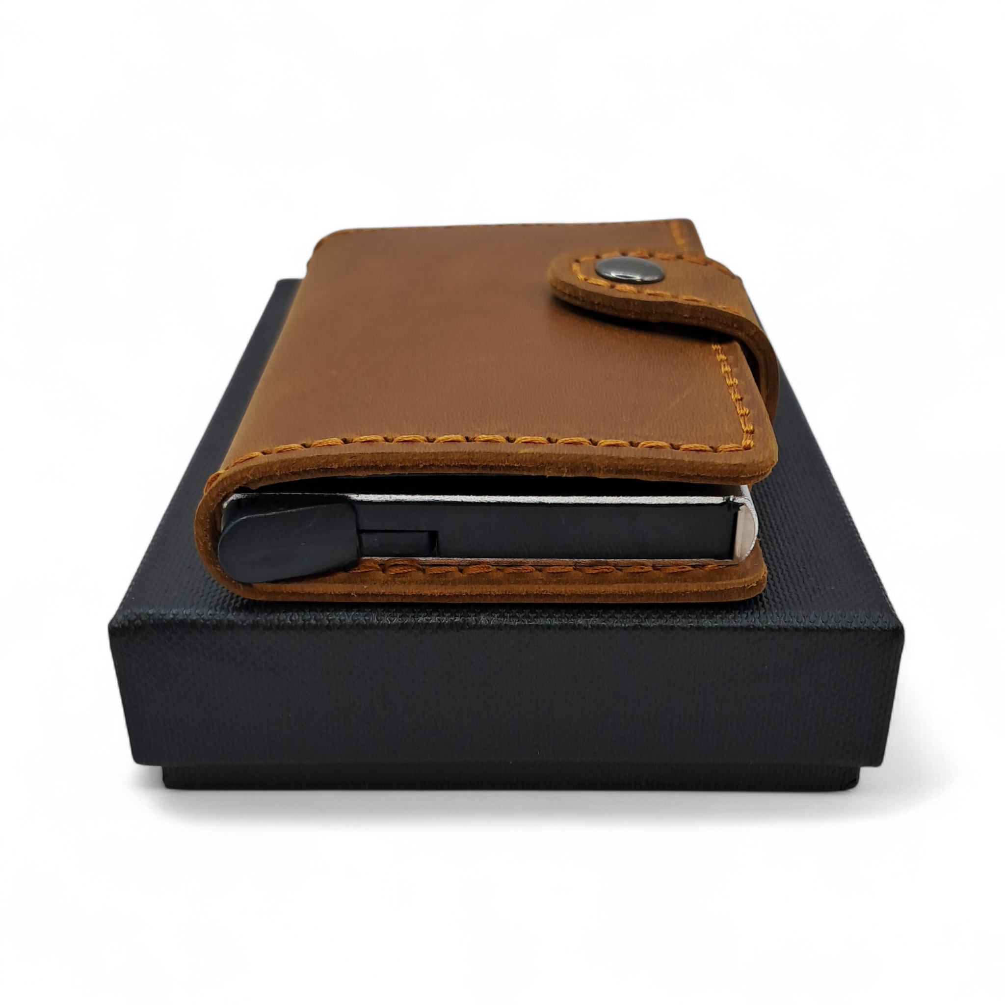 Billetera de Cuero Genuino – Tarjetero de Doble Hoja con Broche