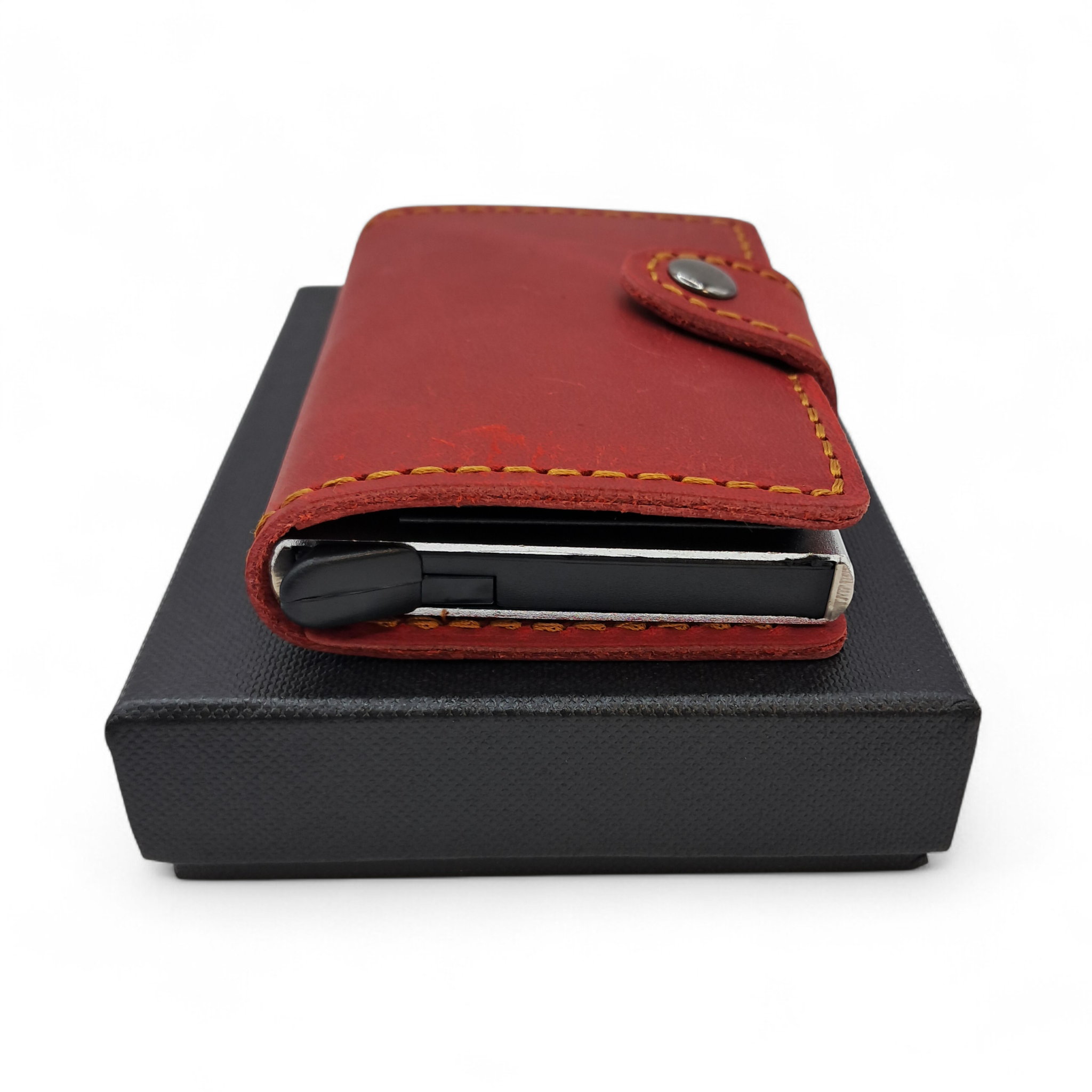 Billetera de Cuero Genuino – Tarjetero de Doble Hoja con Broche