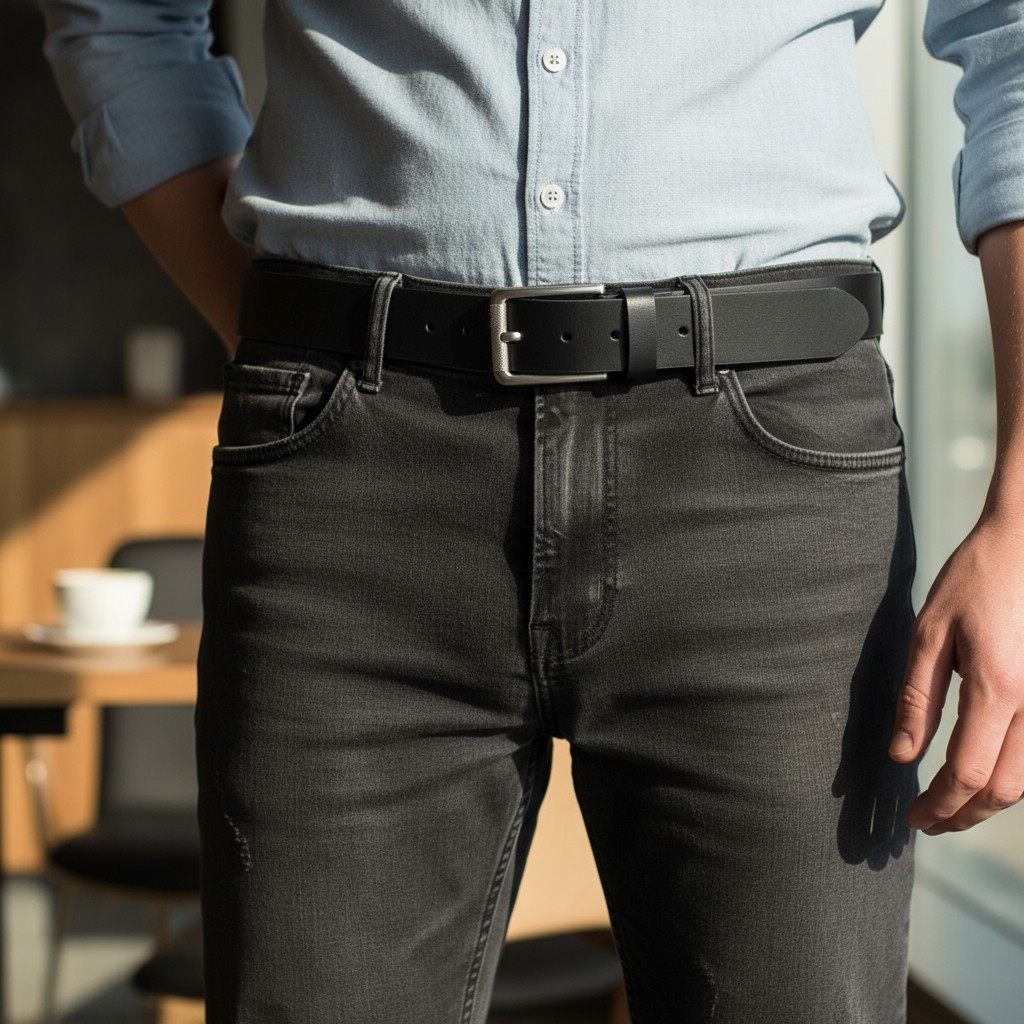 Cinturón de Cuero Genuino Casual  – Black