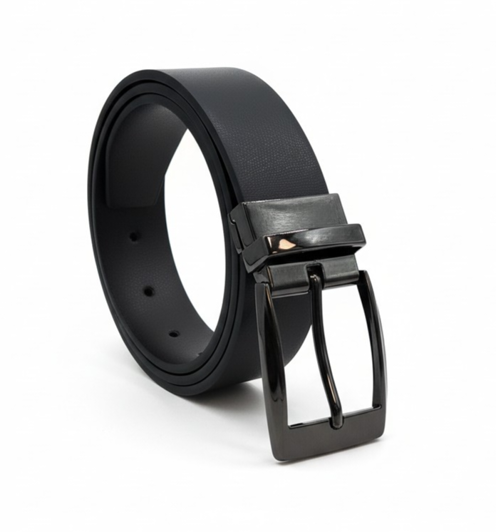 Cinturón de Cuero Genuino con Hebilla Reversible – Black