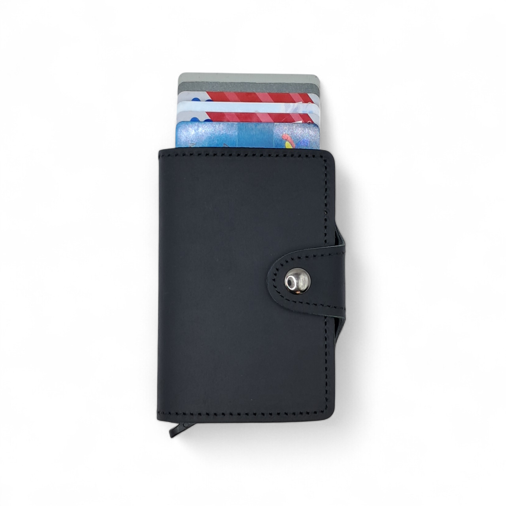 Billetera de Cuero Genuino – Tarjetero de Doble Hoja con Broche