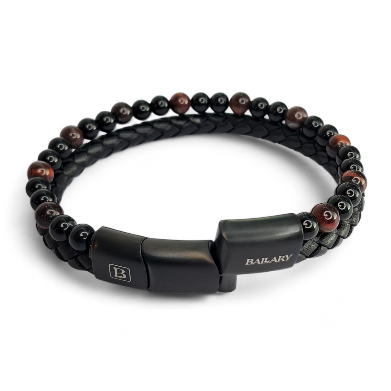 Pulsera Piedra Natural y Cuero Genuino "Red Instinct" – Cuero y Ojo de Tigre Rojo + Cierre Ajustable