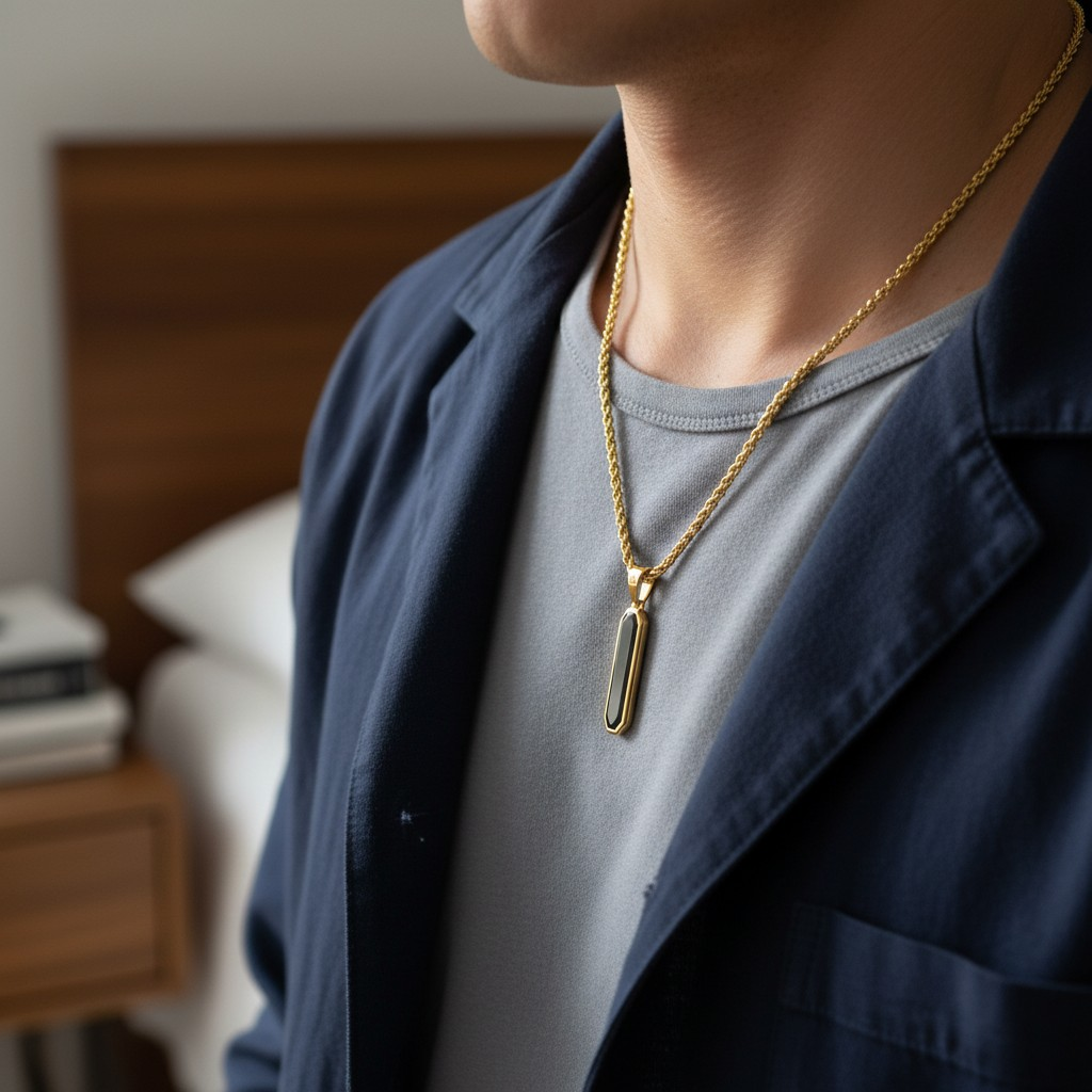 Collar Acero 316L – Cadena Porta Dije Gold Black